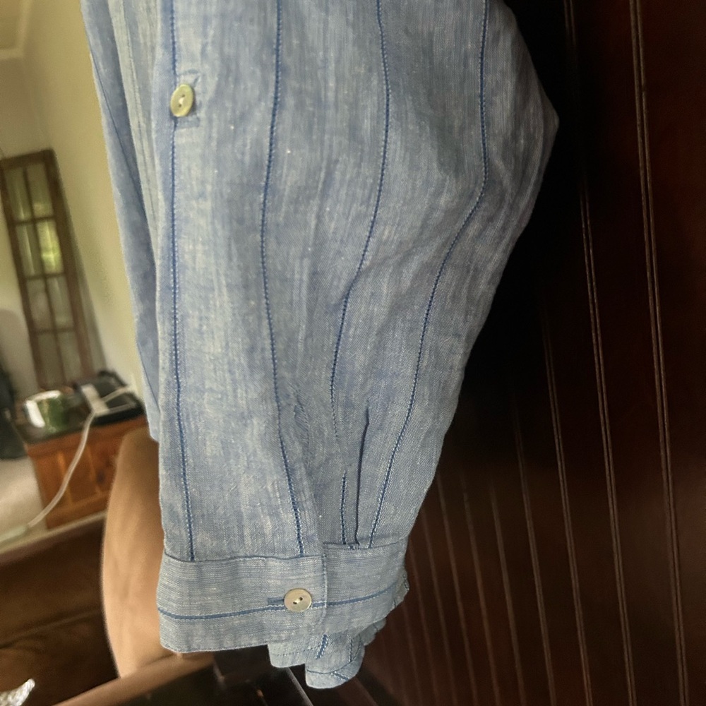 NWT J. JILL Blue Linen Stripe Long Sleeve Button Down Shirt Classic Office | XLP - Picture 8 of 16